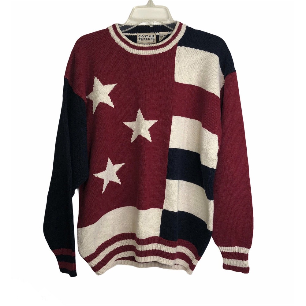 Cotton Trader Mens Vtg Sweater USA American Flag Pullover Size‎ Large Patriotic